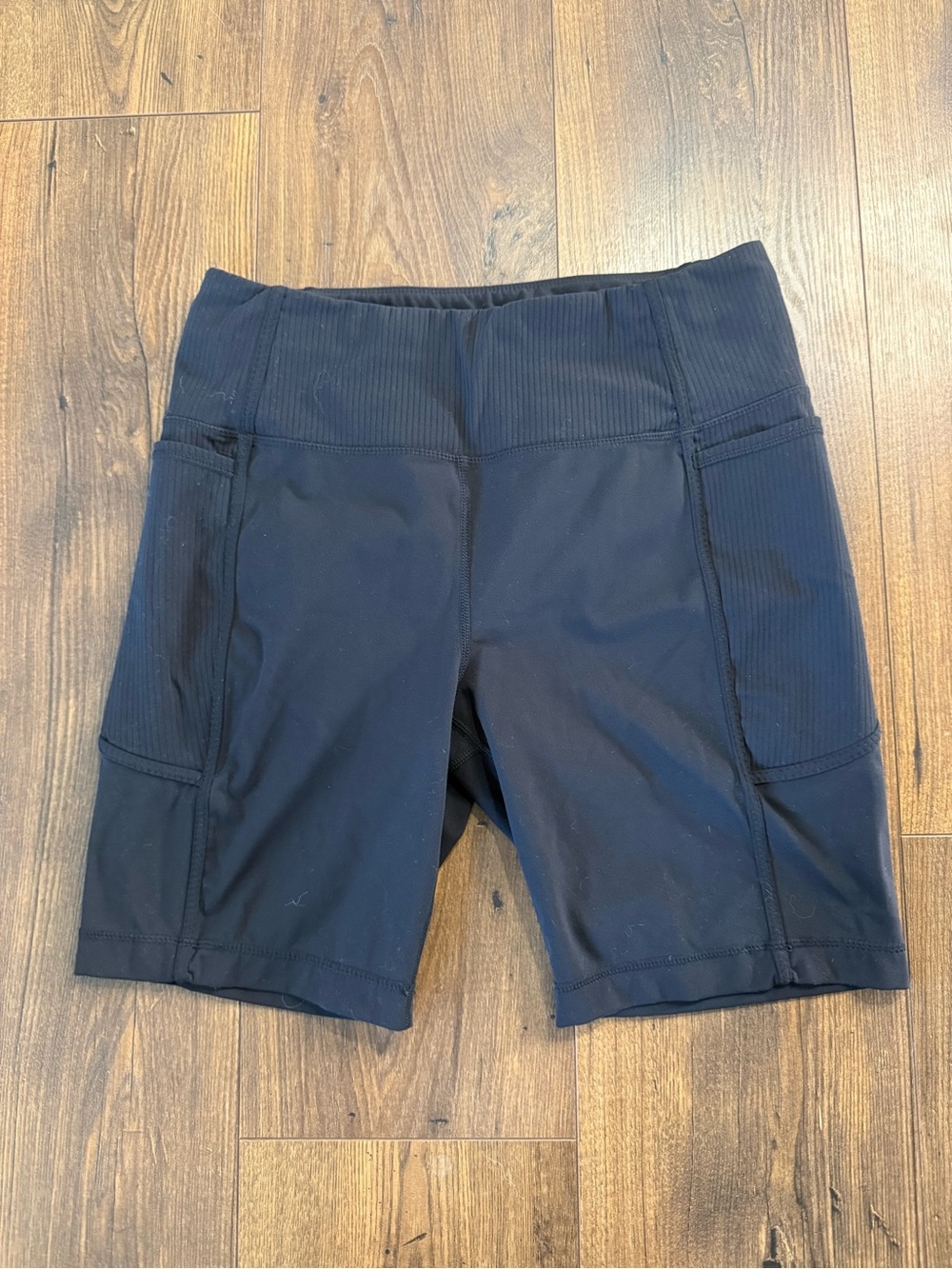 Mondetta Performance Luxury Biker Shorts Womens Large Black Ribbed Pockets